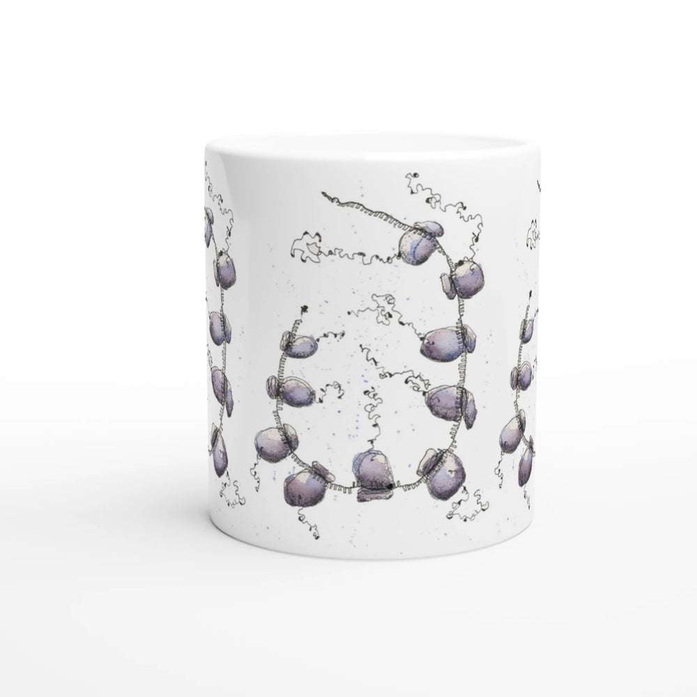 mug printed with an abstract watercolor painting of a polyribosome
