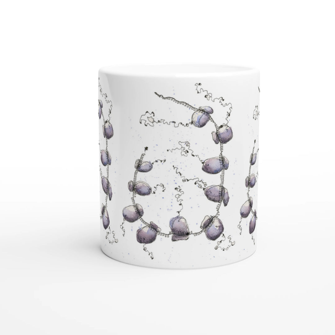 mug printed with an abstract watercolor painting of a polyribosome