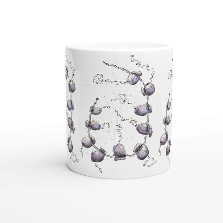 mug printed with an abstract watercolor painting of a polyribosome