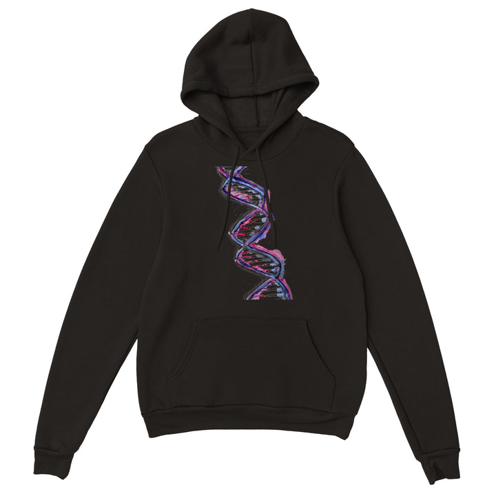 purple dna design on black hoodie by ontogenie