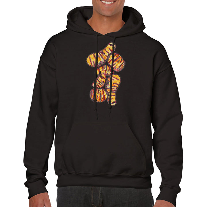 orange mitochondria watercolor design on black hoodie by ontogenie