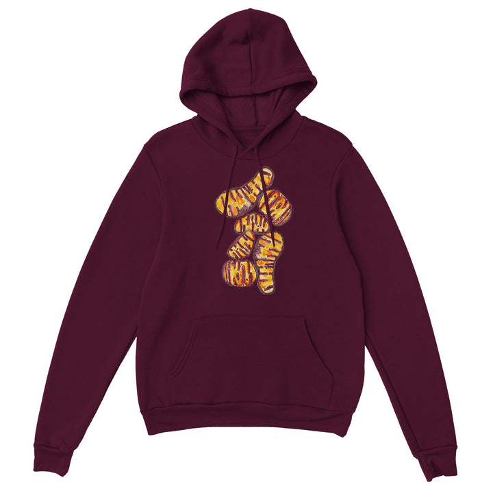 orange mitochondria watercolor design on maroon hoodie by ontogenie