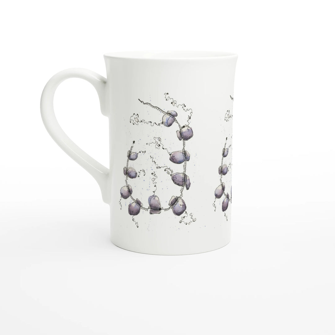 mug printed with an abstract watercolor painting of a polyribosome