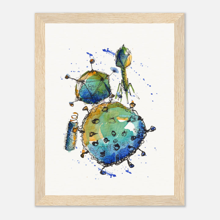 abstract print of watercolor virus painting by ontogenie, framed