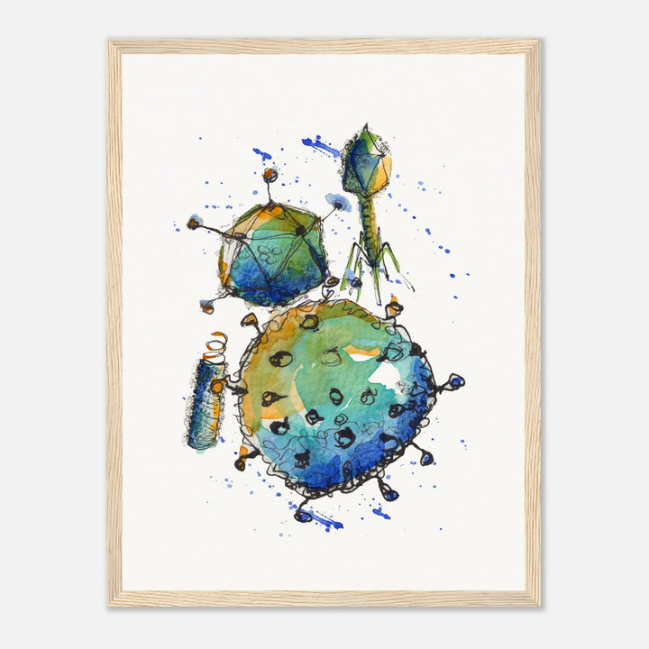 abstract print of watercolor virus painting by ontogenie, framed