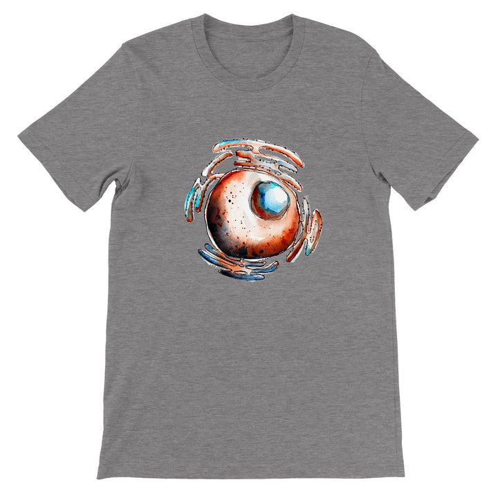 abstract nucleus watercolor design on dark heather gray tshirt