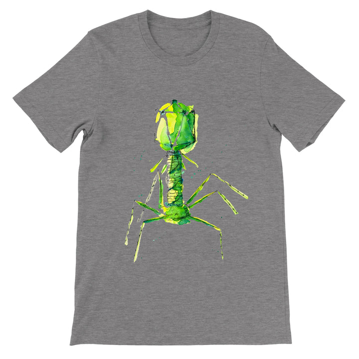 bacteriophage watercolor print on dark heather gray t-shirt by ontogenie