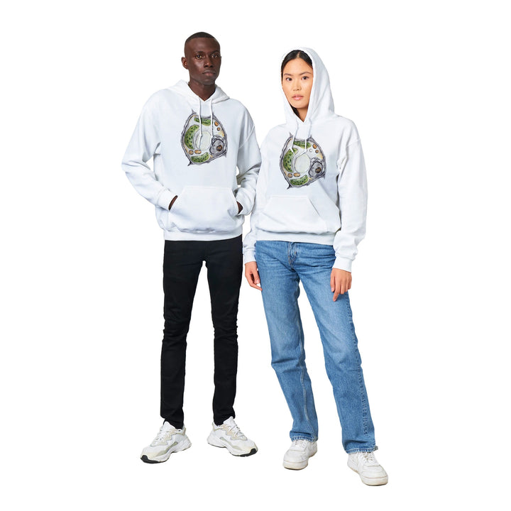 plant cell watercolor design on white hoodie by ontogenie