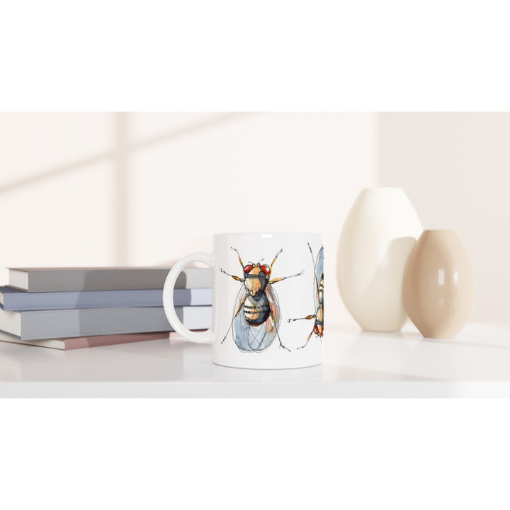 drosophila watercolor painting on coffee mug by ontogenie
