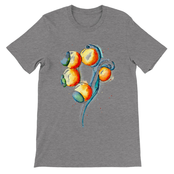 zebrafish development abstract watercolor painting on dark heather gray tshirt by ontogenie