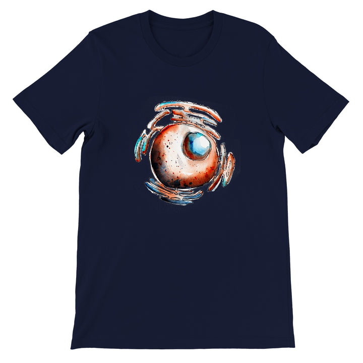 abstract nucleus watercolor design on navy blue tshirt