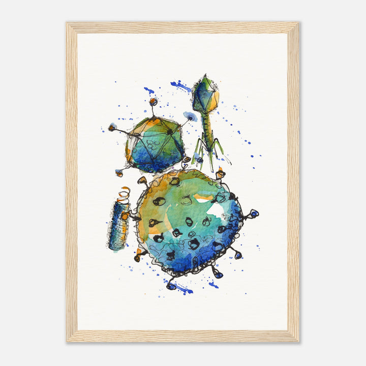 abstract print of watercolor virus painting by ontogenie, framed