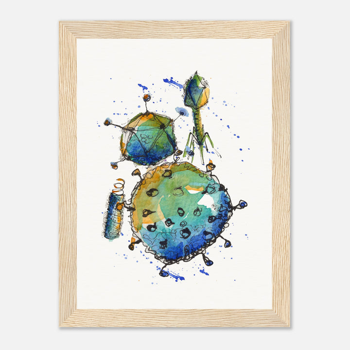 abstract print of watercolor virus painting by ontogenie, framed