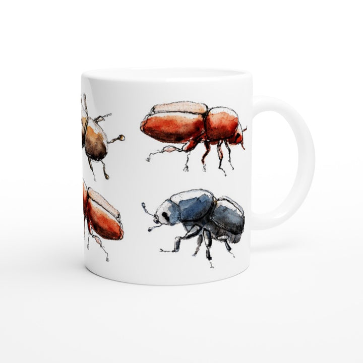 watercolor bark beetle painting printed on a mug by ontogenie