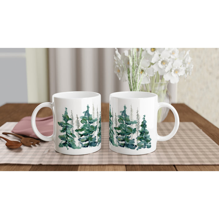 spruce forest watercolor design ceramic mug by ontogenie