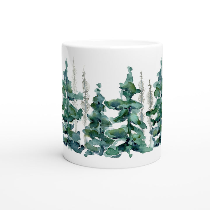 spruce forest watercolor design ceramic mug by ontogenie