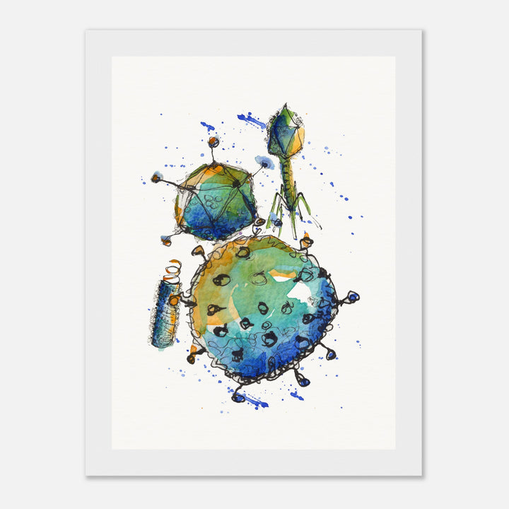 abstract print of watercolor virus painting by ontogenie, framed