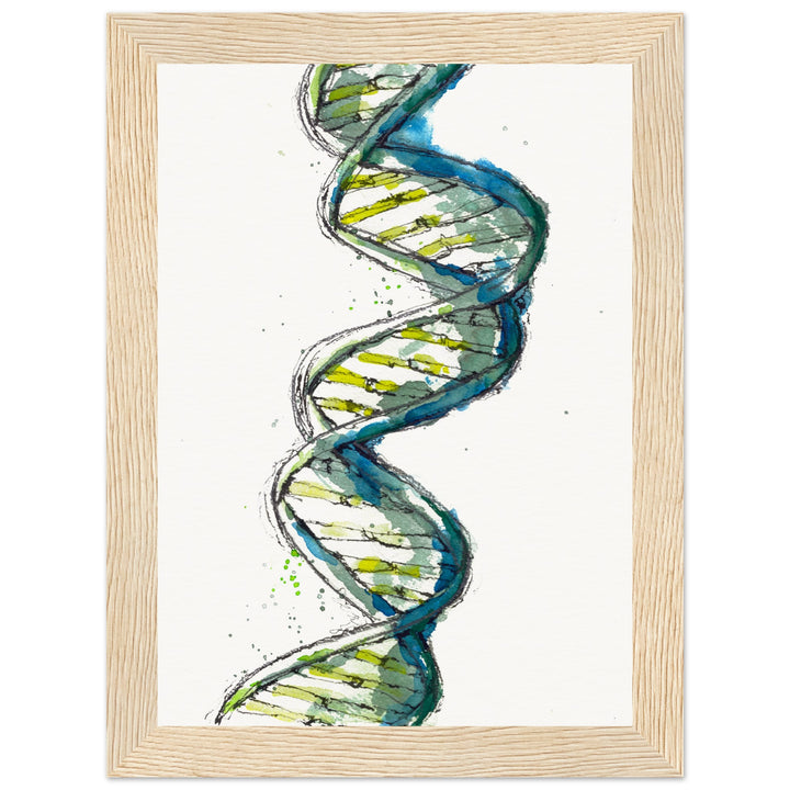 framed print of green DNA watercolor painting by ontogenie