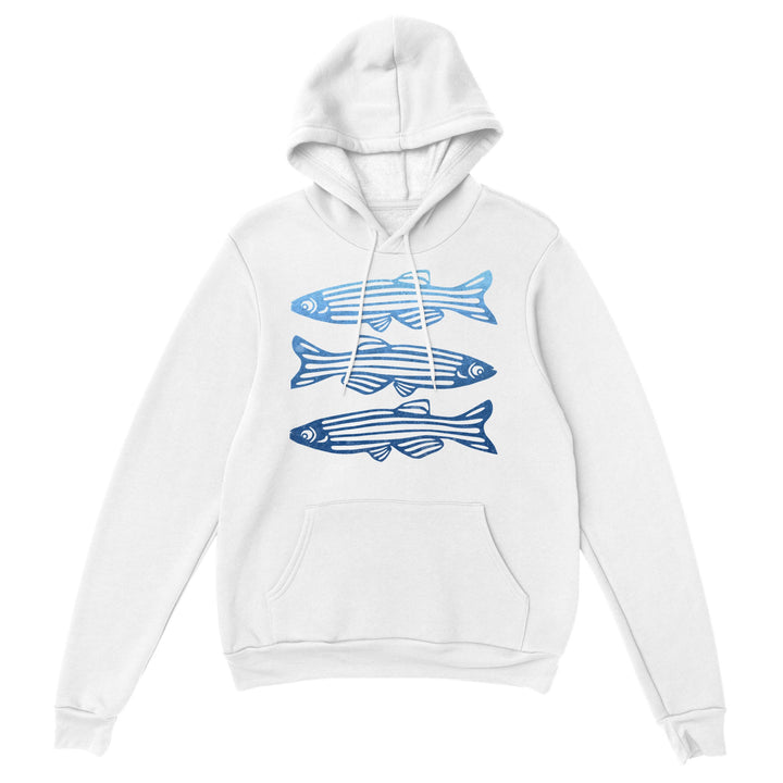 zebrafish design on white hoodie by ontogenie