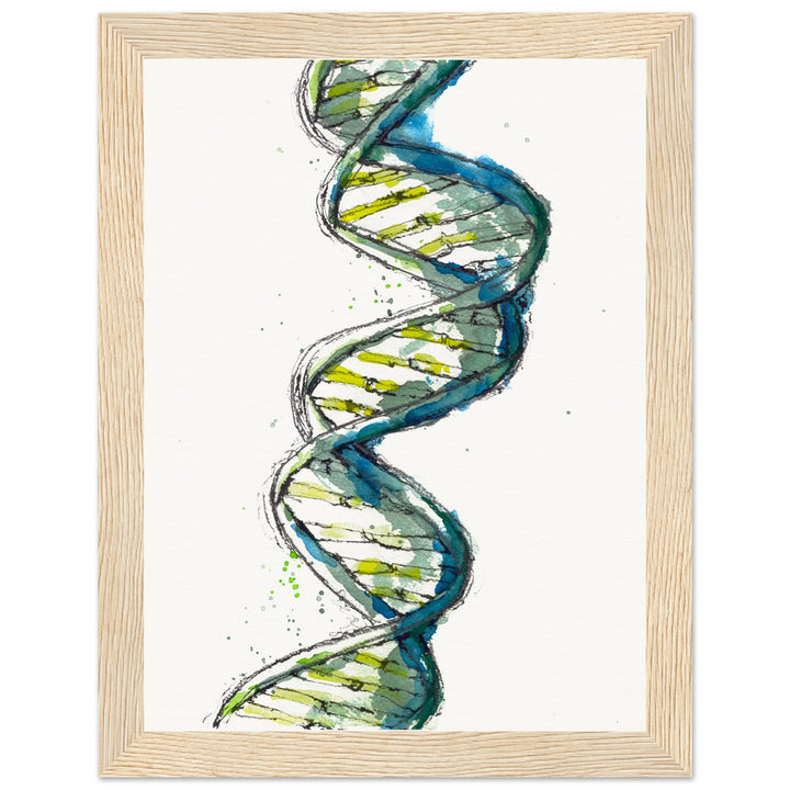 framed print of green DNA watercolor painting by ontogenie