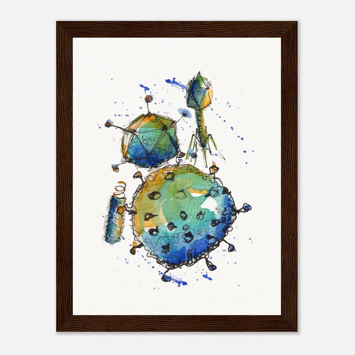 abstract print of watercolor virus painting by ontogenie, framed
