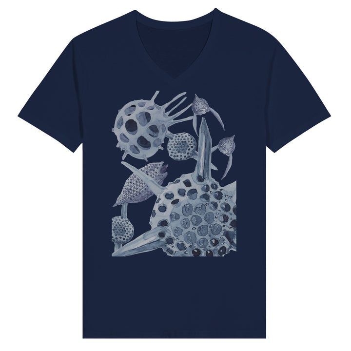 blue radiolaria v-neck t-shirt by ontogenie