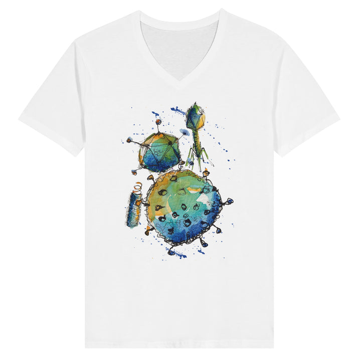 white v-neck virus t-shirt by ontogenie