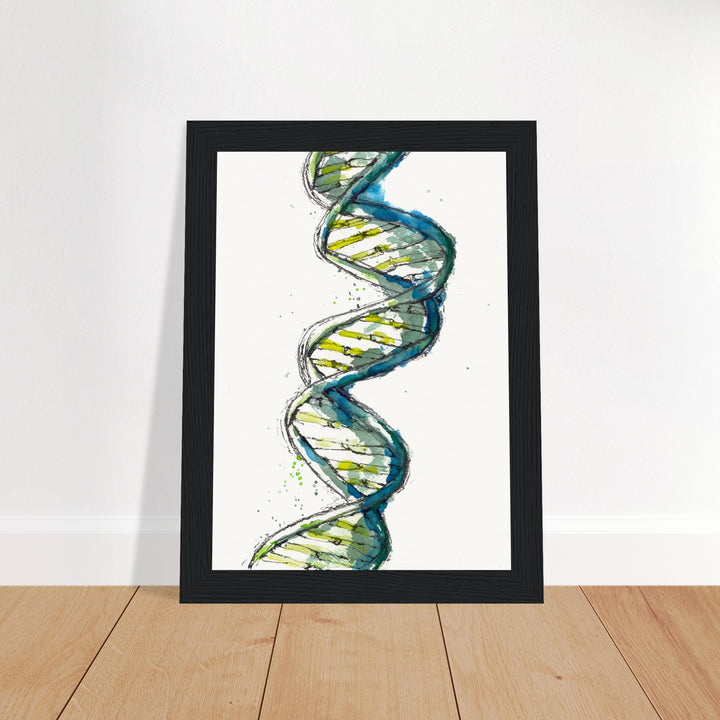 framed print of green DNA watercolor painting by ontogenie