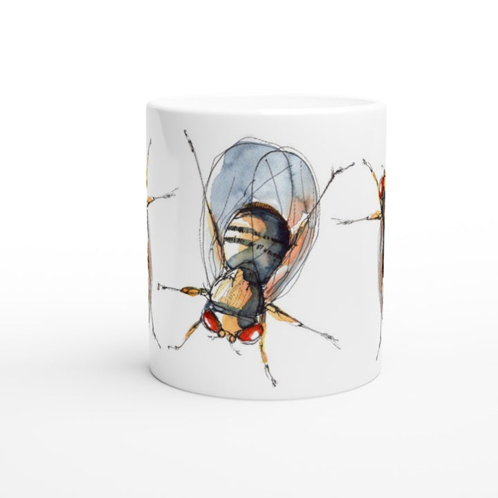 drosophila watercolor painting on coffee mug by ontogenie