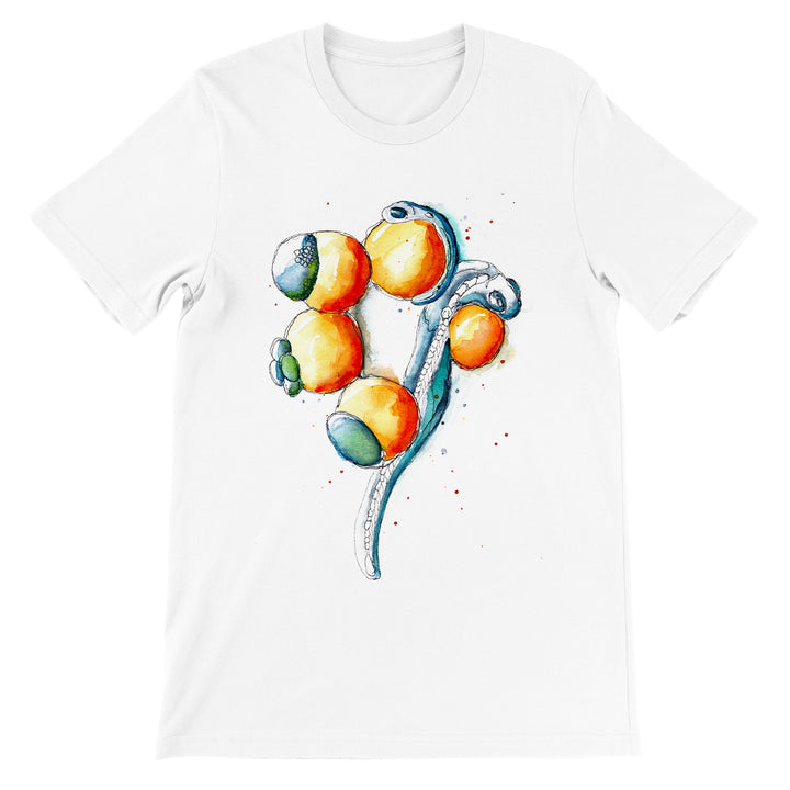 zebrafish development abstract watercolor painting on white tshirt by ontogenie