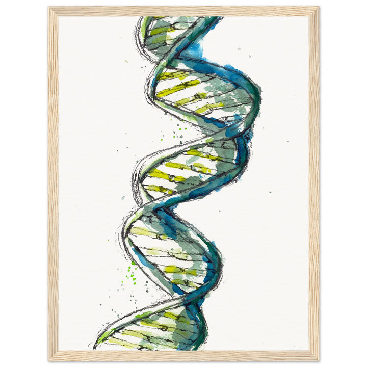 framed print of green DNA watercolor painting by ontogenie