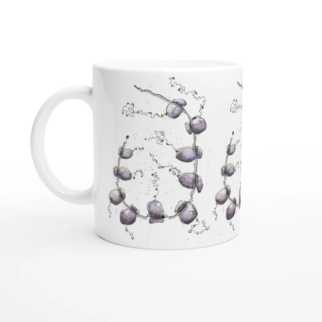 mug printed with an abstract watercolor painting of a polyribosome