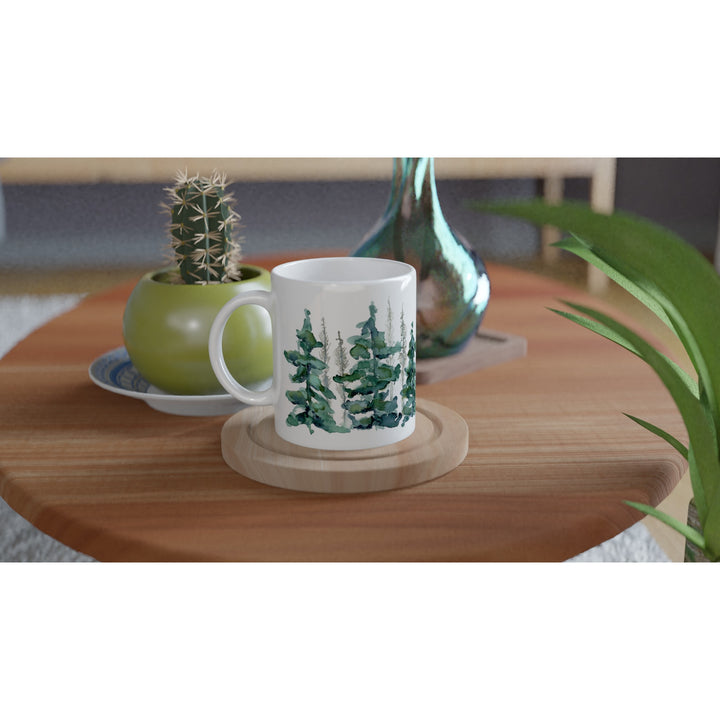 spruce forest watercolor design ceramic mug by ontogenie