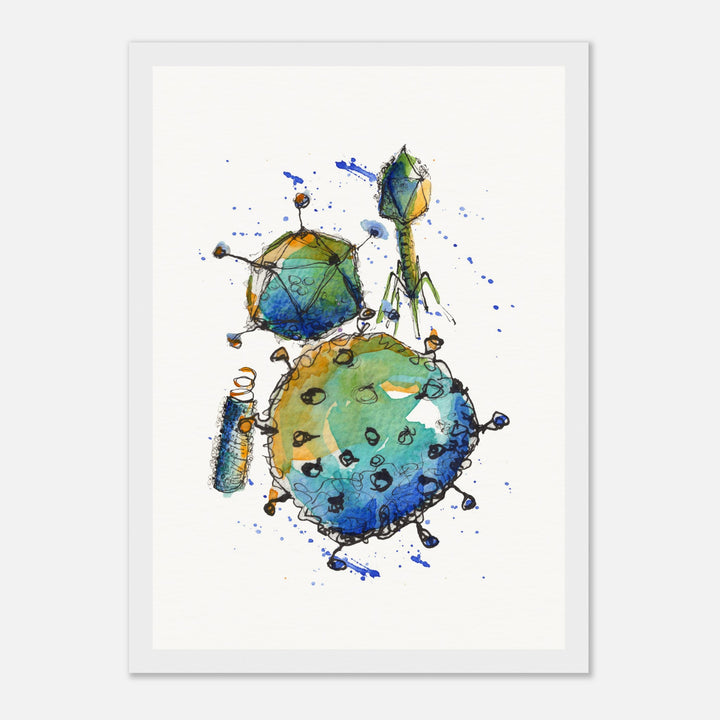 abstract print of watercolor virus painting by ontogenie, framed