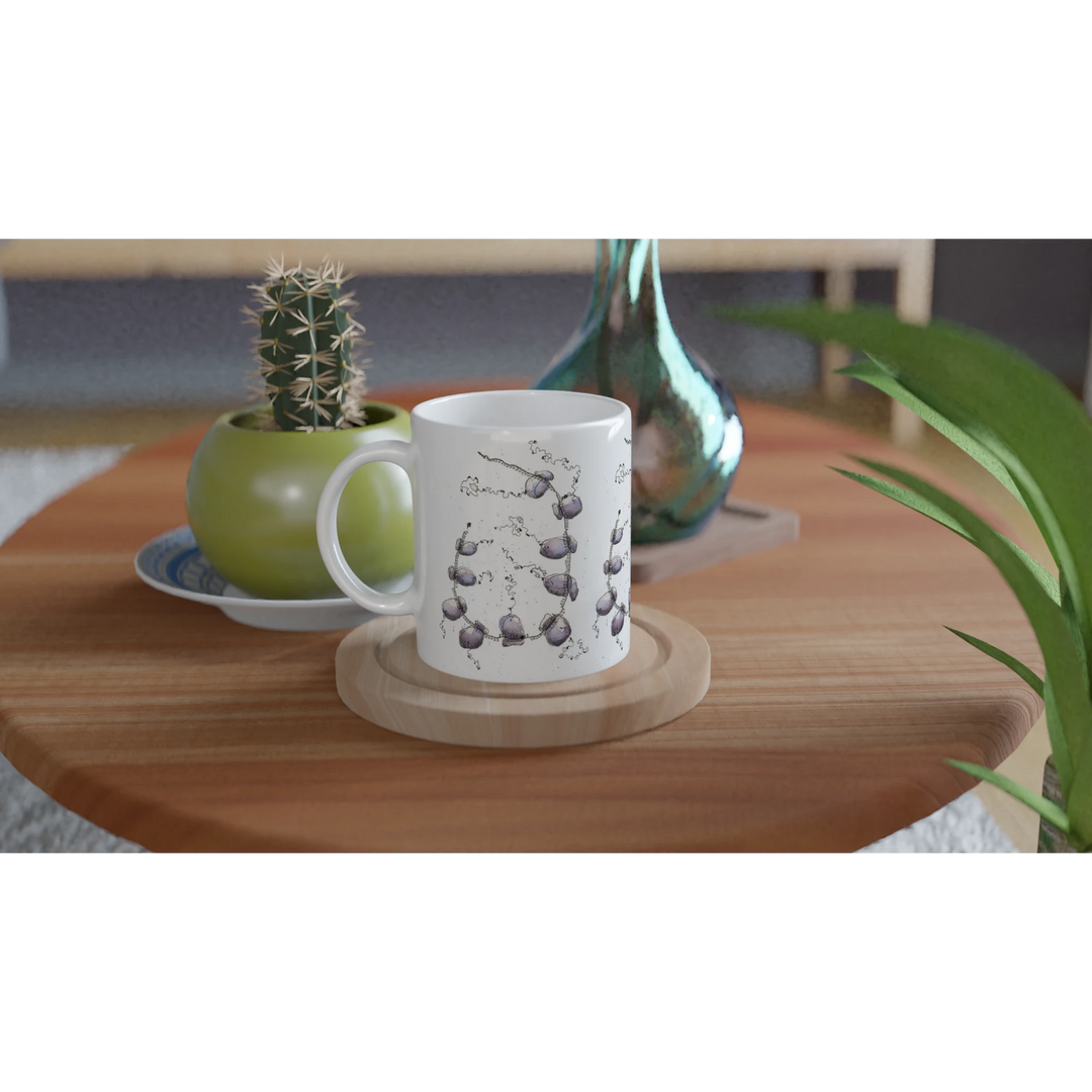 mug printed with an abstract watercolor painting of a polyribosome