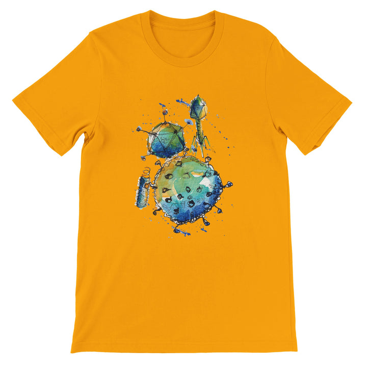 gold crew-neck virus t-shirt by ontogenie