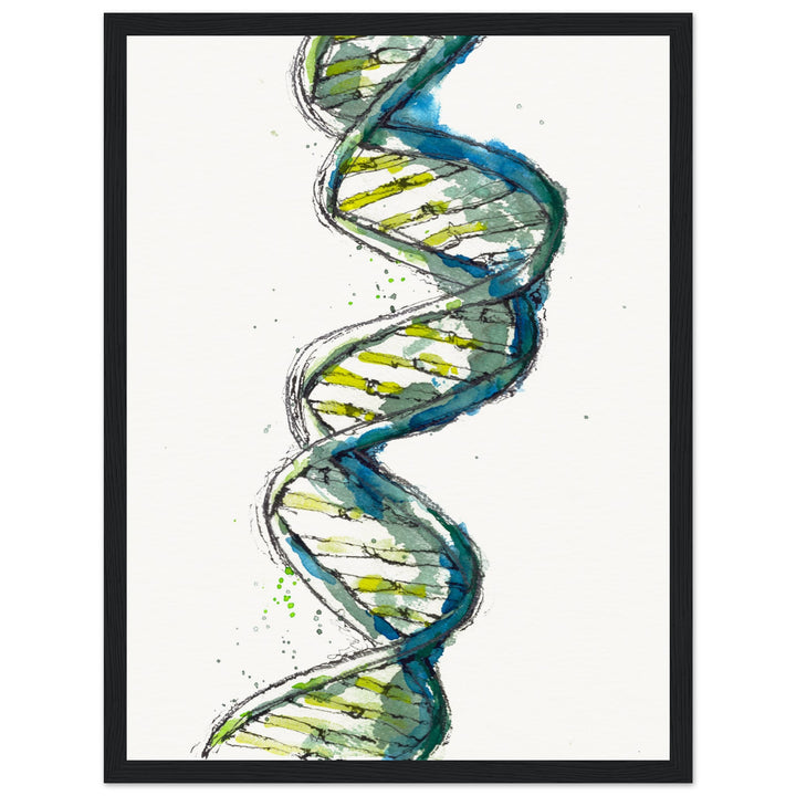 framed print of green DNA watercolor painting by ontogenie