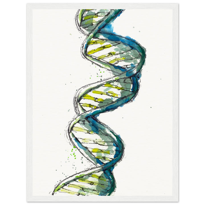 framed print of green DNA watercolor painting by ontogenie