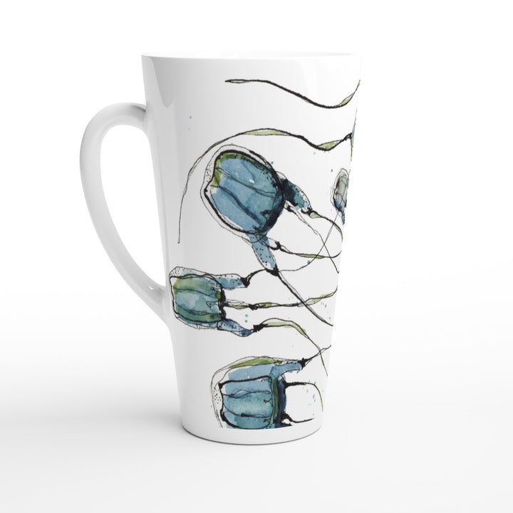 box jelly watercolor painting on latte mug 15 oz by ontogenie