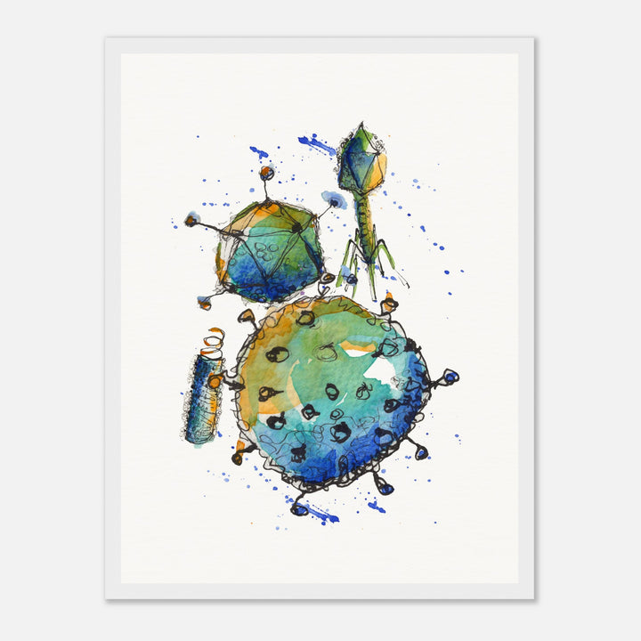 abstract print of watercolor virus painting by ontogenie, framed