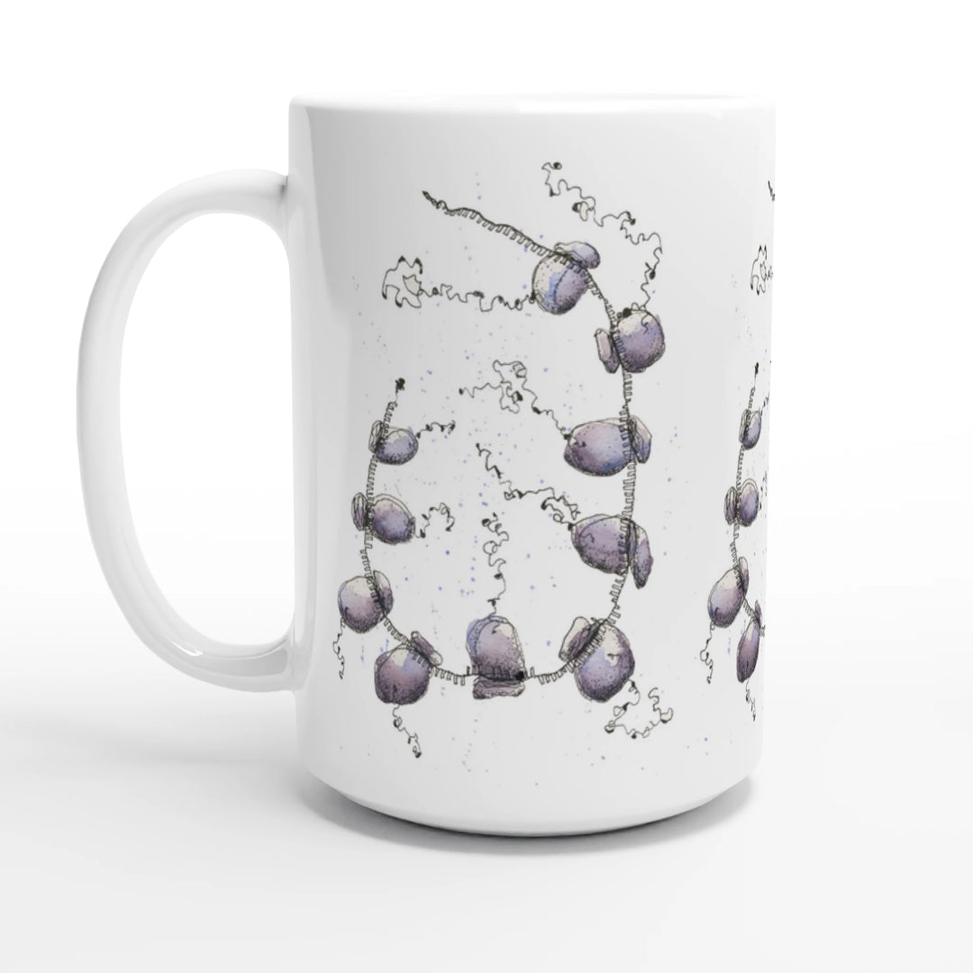 mug printed with an abstract watercolor painting of a polyribosome