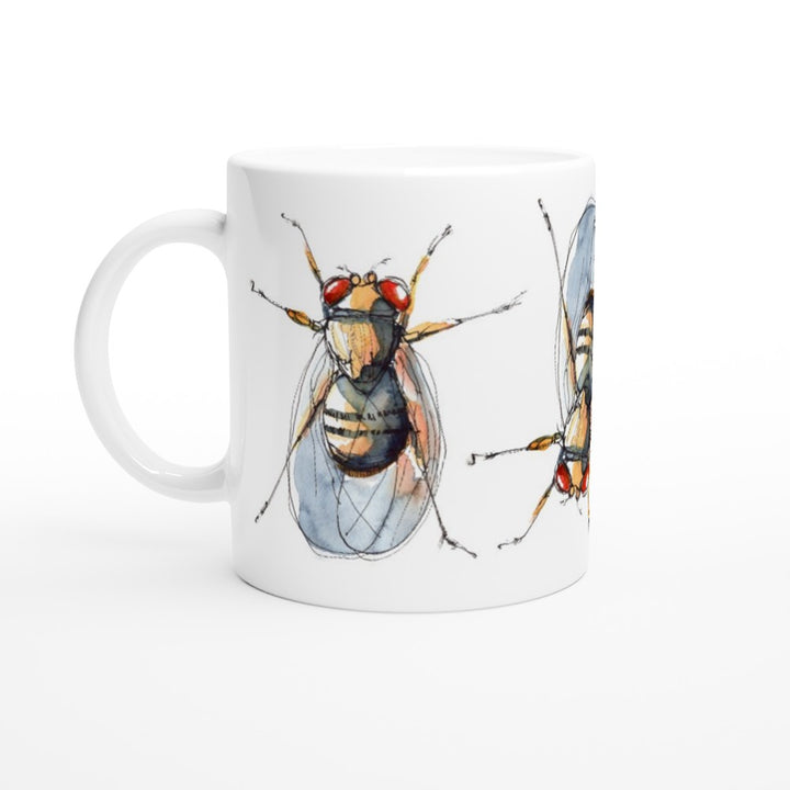 drosophila watercolor painting on coffee mug by ontogenie