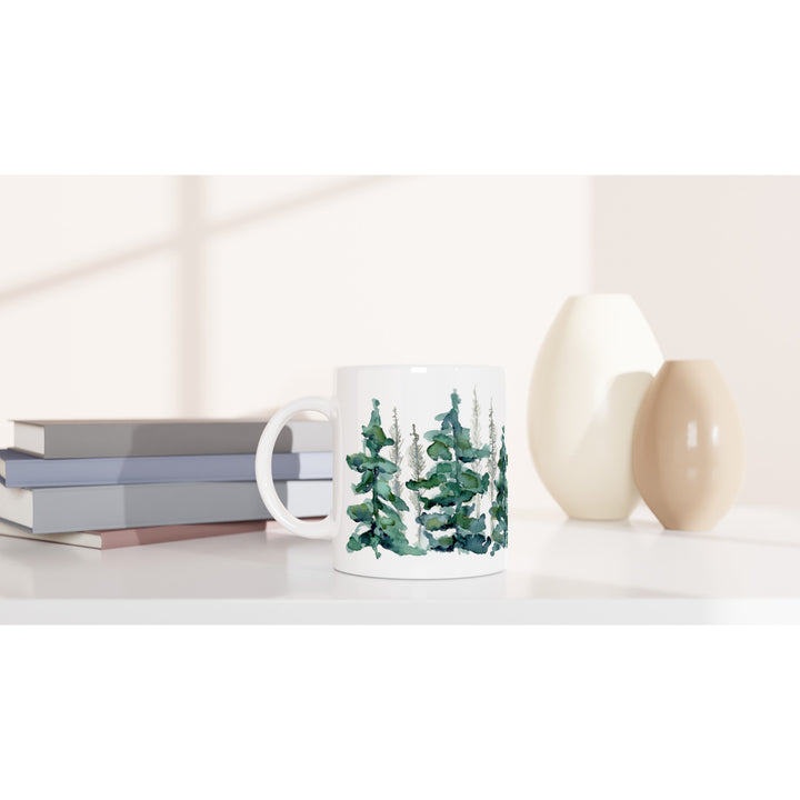 spruce forest watercolor design ceramic mug by ontogenie