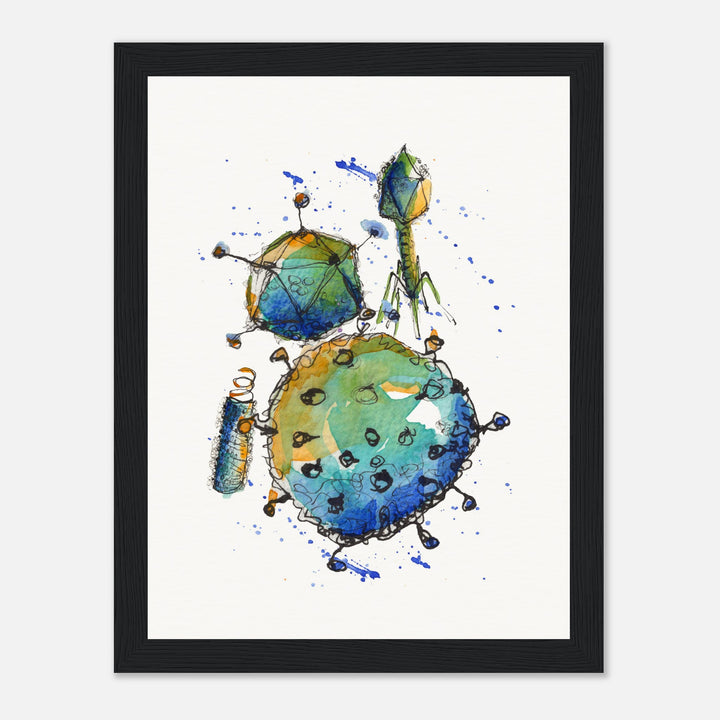 abstract print of watercolor virus painting by ontogenie, framed
