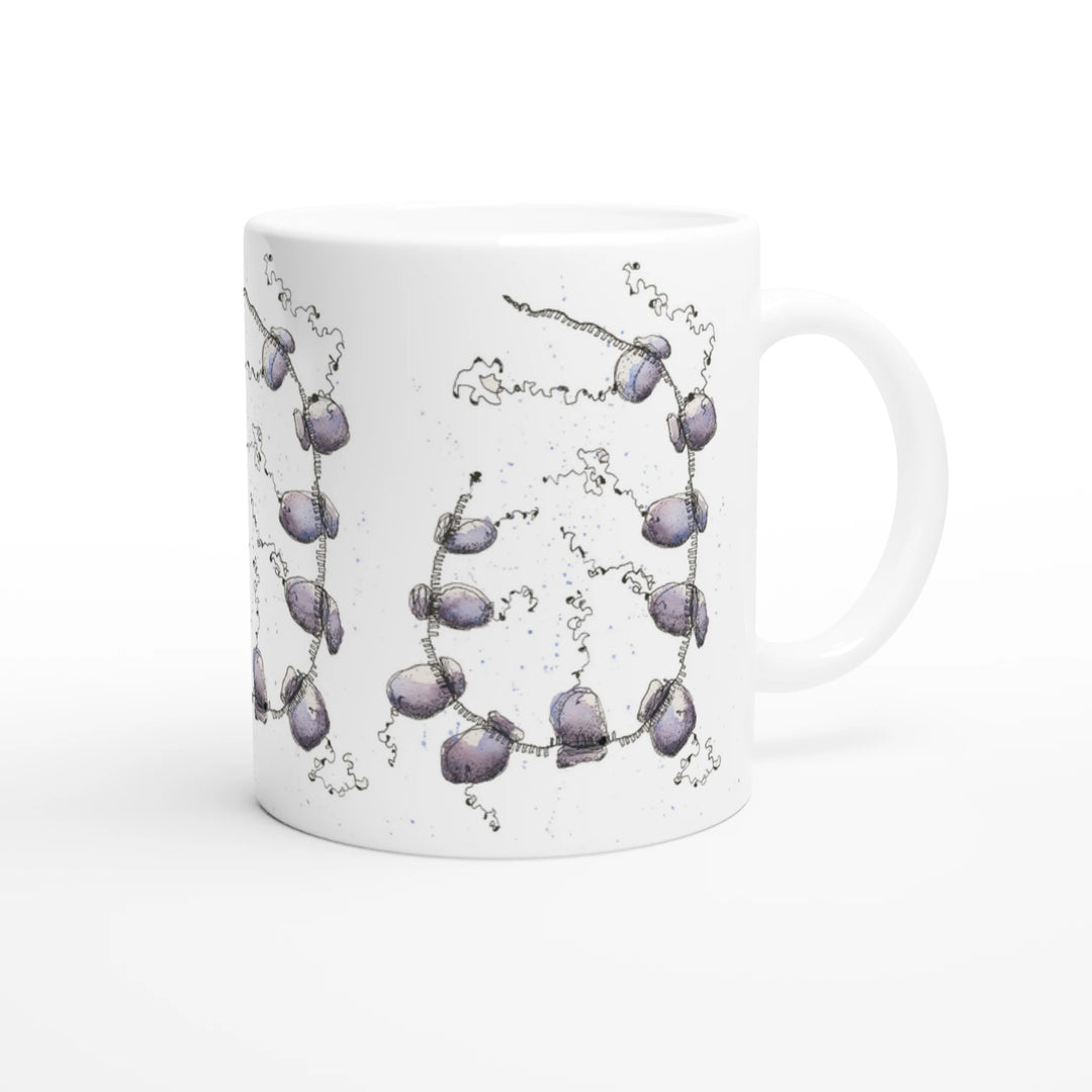 mug printed with an abstract watercolor painting of a polyribosome