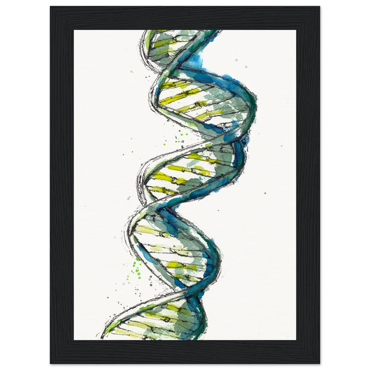 framed print of green DNA watercolor painting by ontogenie