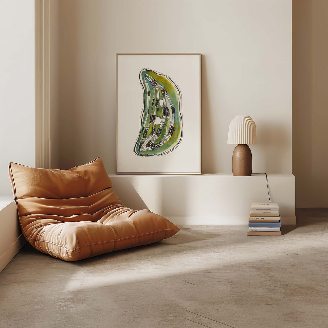 abstract watercolor art of chloroplast, framed print, room mockup