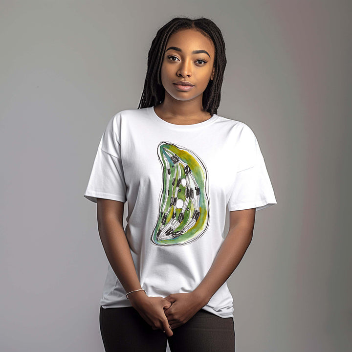 chloroplast on white t shirt female model by ontogenie