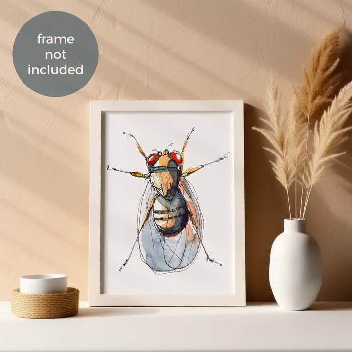 drosophila art print framed in room