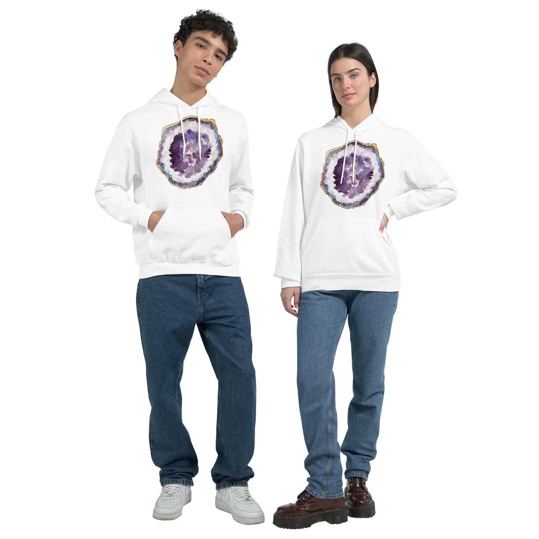 geode hoodie in white on male and female model